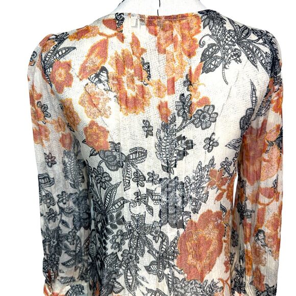 Lucky Brand Blouse Womens Size XS Floral Print Sheer Pleated Boho Lightweight - Picture 6 of 13
